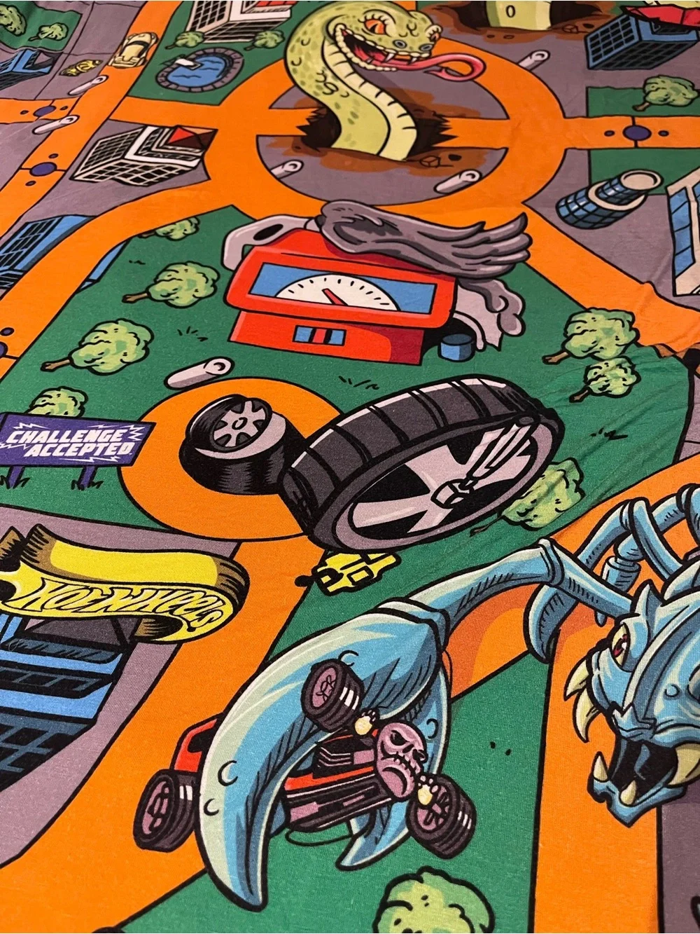 Posh Peanut Hot Wheels Blue and Orange Kids Blanket